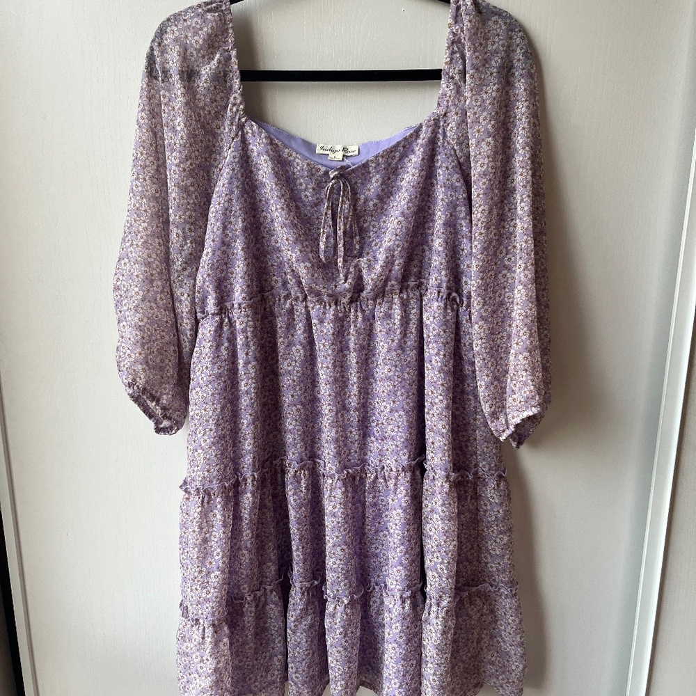 Lilac Floral Tiered Dress, Indigo Rose, Size L
